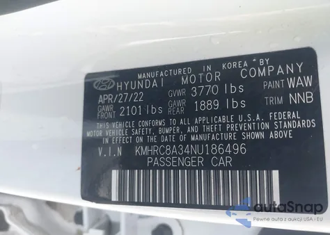 2022 Hyundai Venue Sel z USA, uszkodzony, nr VIN KMHRC8A34NU186496